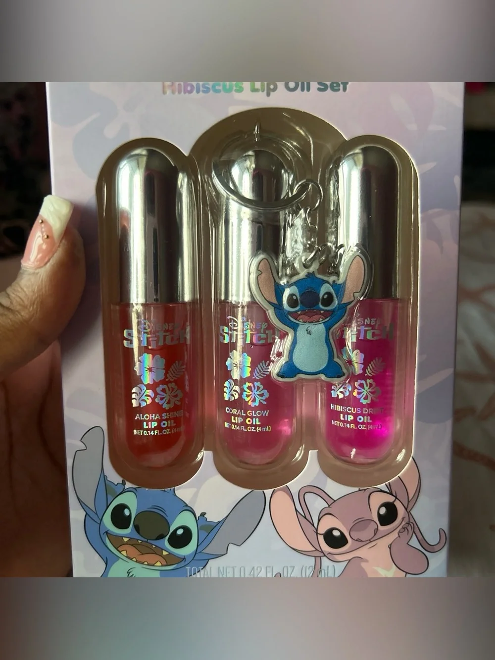 Disney Stitch Lip Oil Trio Set That Comes with A Keychain– Coral, Pink, Fuchsia